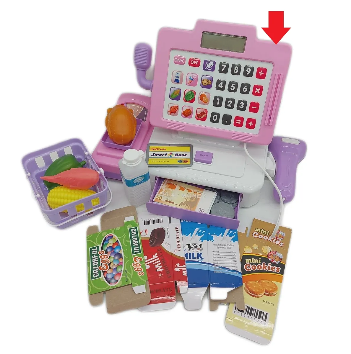 LINFUN KIDS Kinder Kasse Spielzeug Scanner Supermarkt Batteriefach fehlt Abdeckung defekt