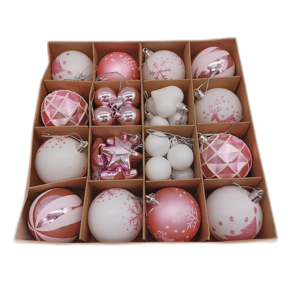 Ase Christbaumkugeln Weihnachtsdekoration Weihnachtskugeln 38 Stück Weiß Rosa Kunststoff