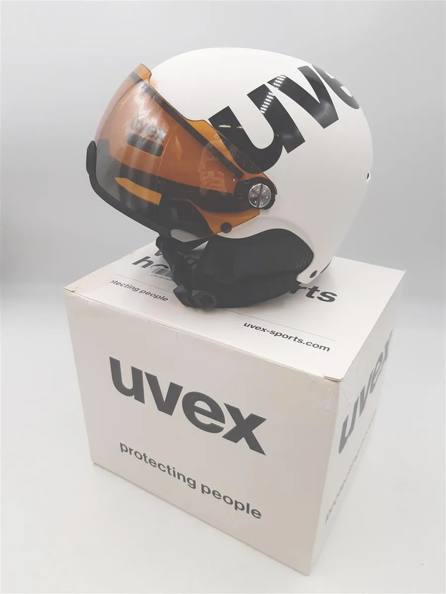 Uvex Skihelm Schutz Ausrüstung weiß schwarz matt 52 55 cm flexibel Visier Sport