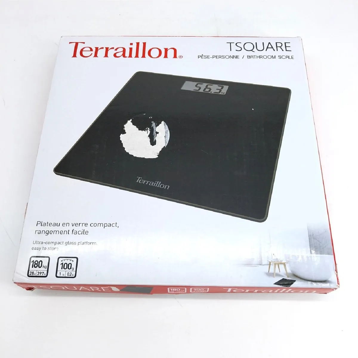 Terraillon Personenwaage TSQUARE SCHWARZ Kompakt ultraflach Plattform 26cm x 26cm Starke
