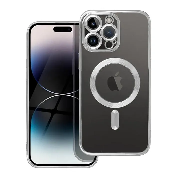 iPhone 14 Pro Max Handyhülle / Backcase Silikon Transparent / Silber MagSafe kompatibel