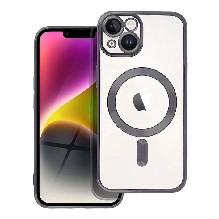iPhone 14 Handyhülle / Backcase Silikon Transparent / Schwarz MagSafe kompatibel