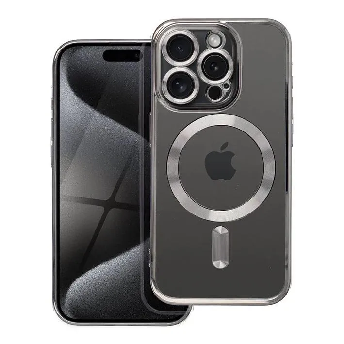 iPhone 15 Pro Max Handyhülle / Backcase Silikon Transparent / Silber MagSafe kompatibel