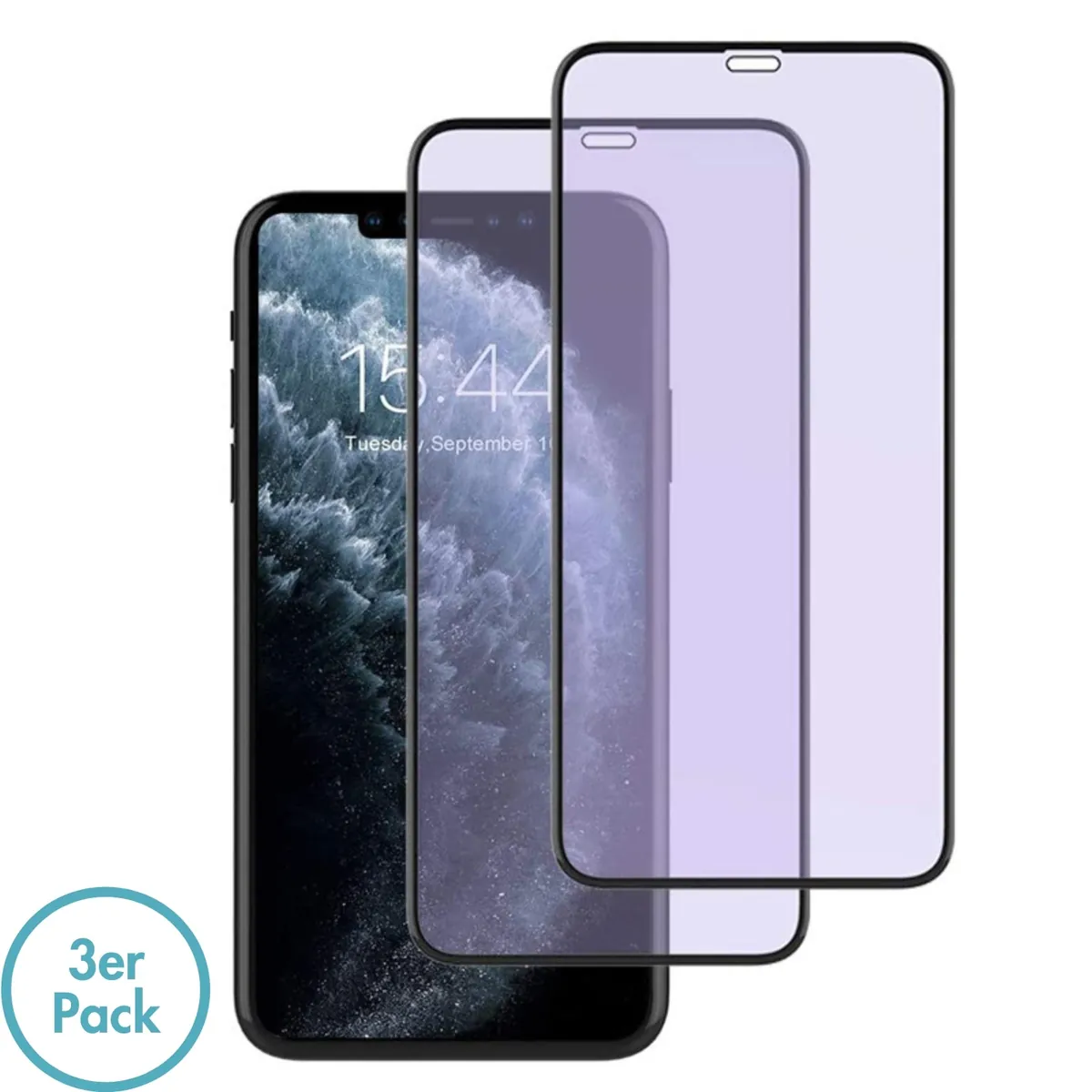 MonkeyTEC 3er-Set Displayschutzfolie 9H Augenschutz Anti-Blaulicht für empfindliche beanspruchte Augen Apple iPhone