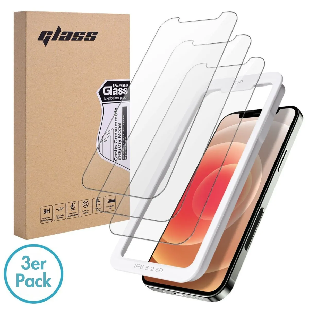 MonkeyTEC 3er-Set Displayschutzfolie 9H kristallklar Apple iPhone