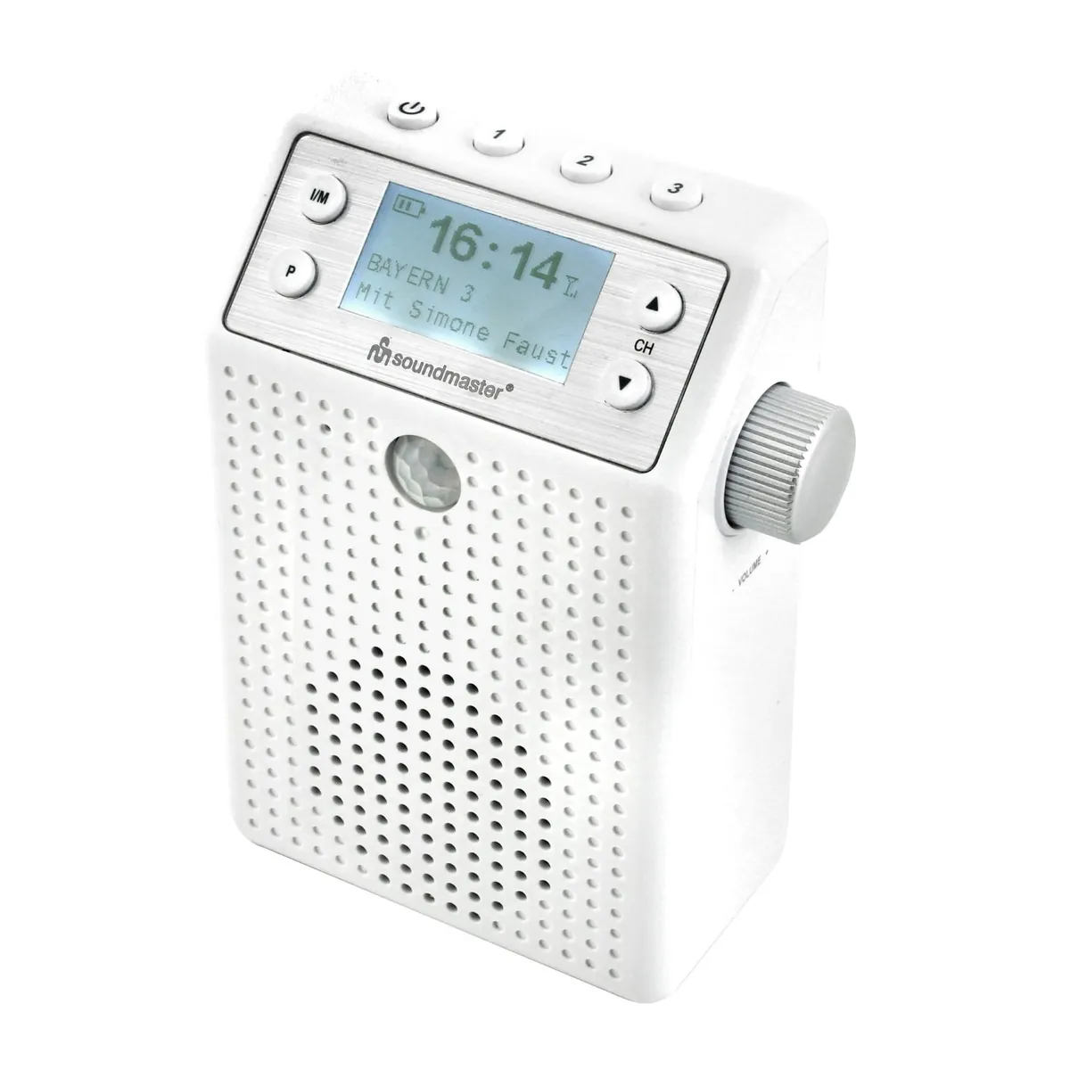 Soundmaster DAB60WE Steckdosenradio Bewegungsmelder DAB+/UKW Bluetooth eingebauter Akku Duschradio