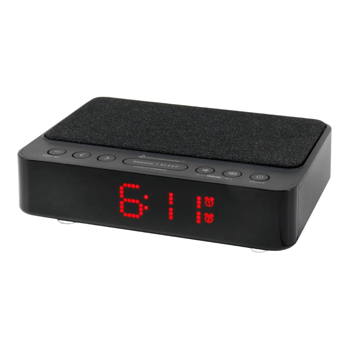 Soundmaster HighLine UR124SW Radiowecker mit kabelloser Ladestation Wireless Charger LED-Display 4-fach Dimmer 2 Weckzeiten ohne Ticken Gangreserve