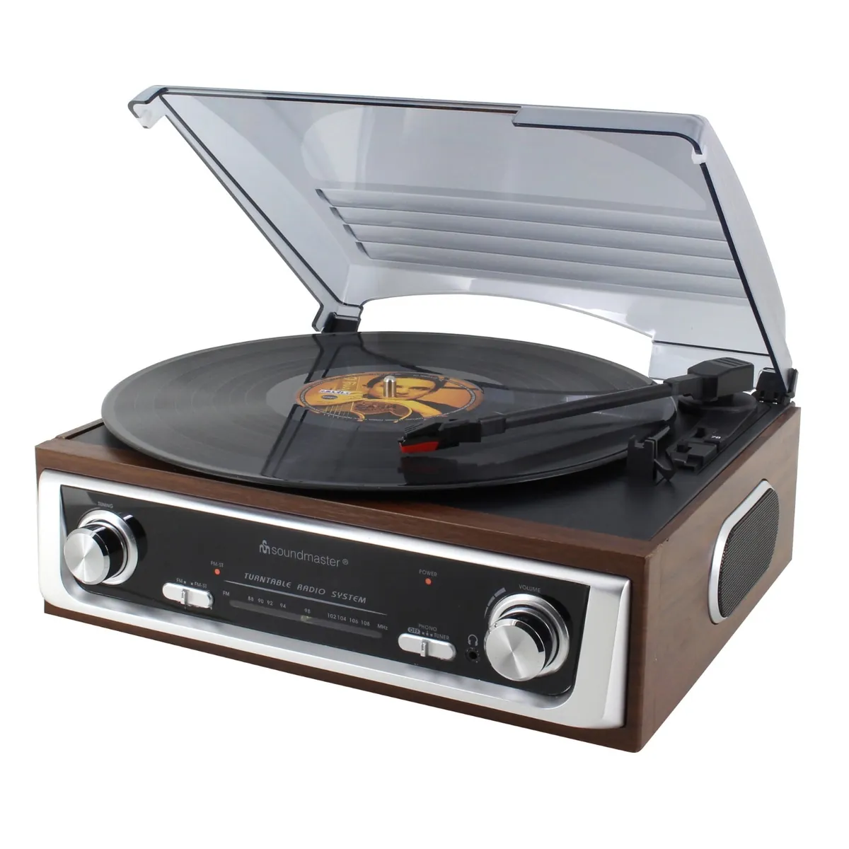 Soundmaster PL196H Plattenspieler Radio Stereo-Lautsprecher Kopfhörerbuchse Echtholz Retro Nostalgie