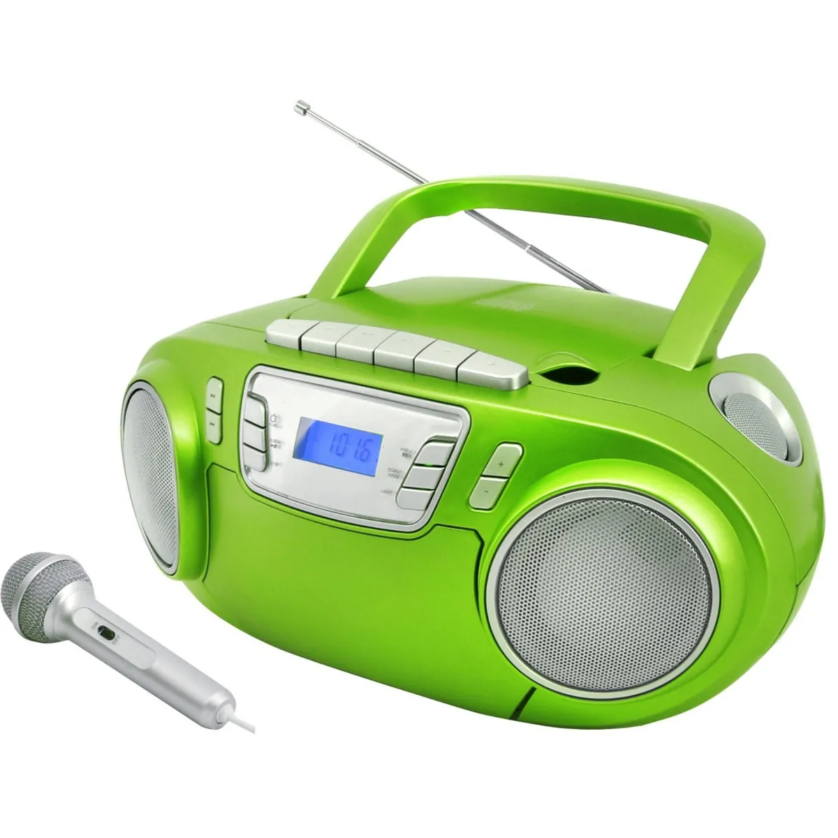 Soundmaster SCD5800GR tragbarer CD-Player Radiorecorder Kassettenrekorder USB AUX LED-Licht Karaoke inklusive Mikrofon Farbe Grün