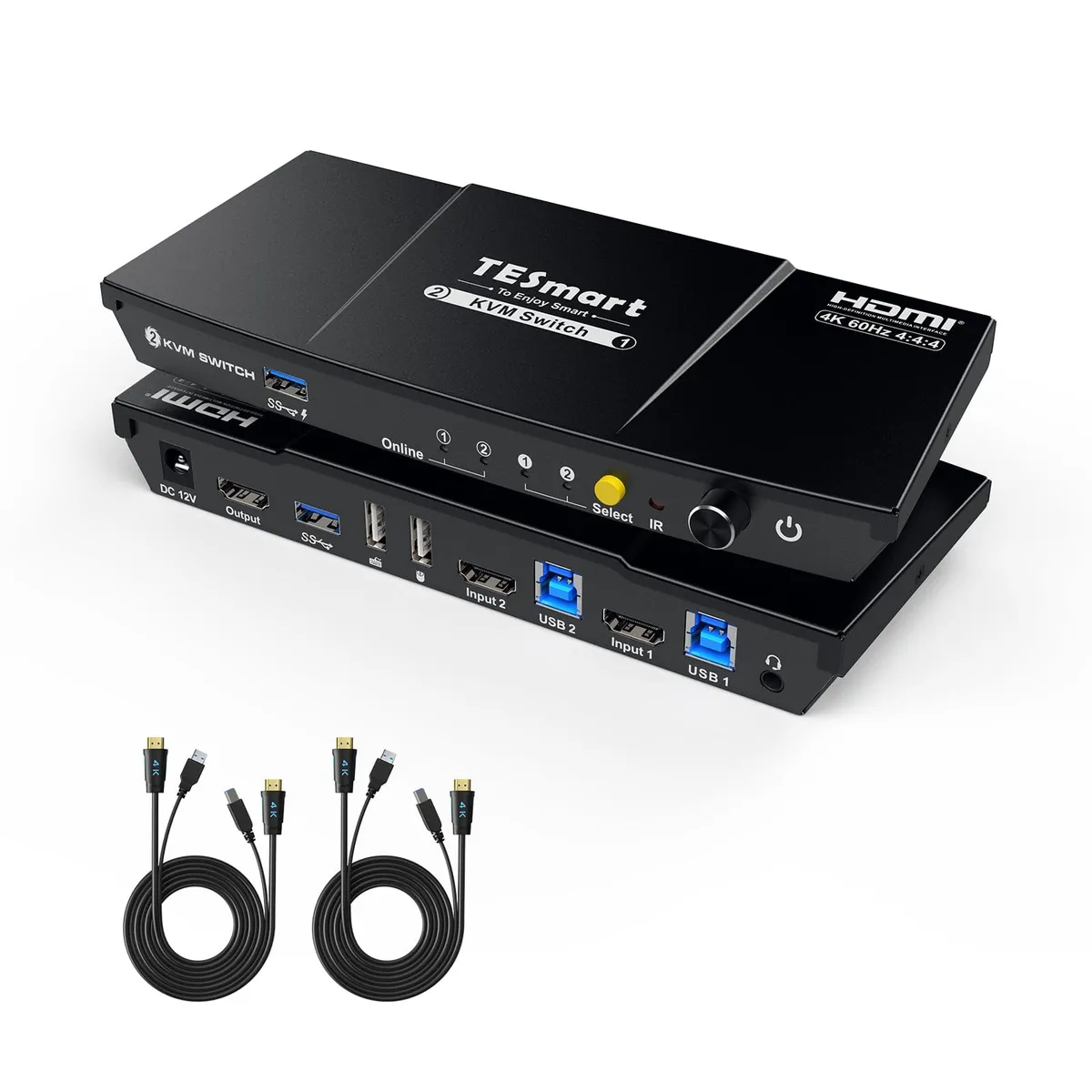 2-Port KVM-Switch-Kit HDMI 4K60Hz mit USB 3.0 Dockingstation, 2 PCs 1 Monitor