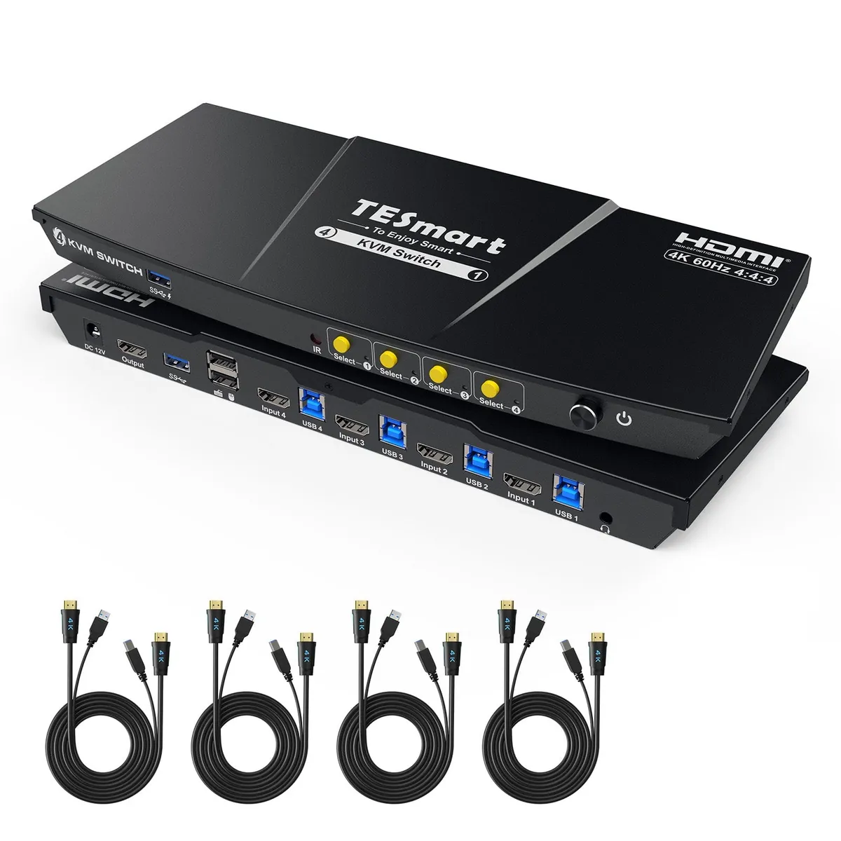 4 Port KVM Switch Kit HDMI 4K60Hz mit USB 3.0 Dockingstation, 4 PCs 1 Monitor