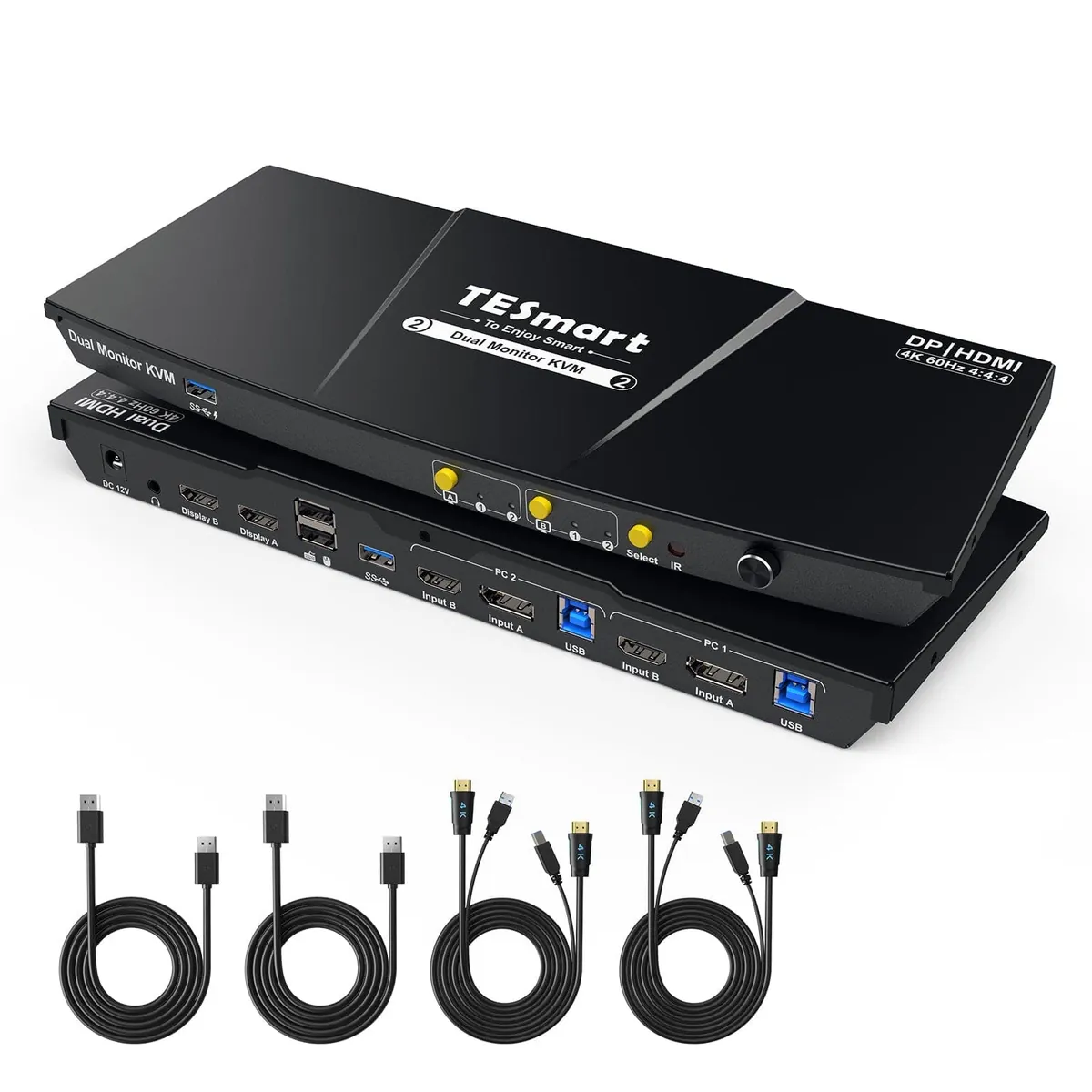 2-Port Dual-Monitor KVM-Switch-Kit HDMI+DP 4K60Hz mit USB 3.0 Dockingstation, EDID