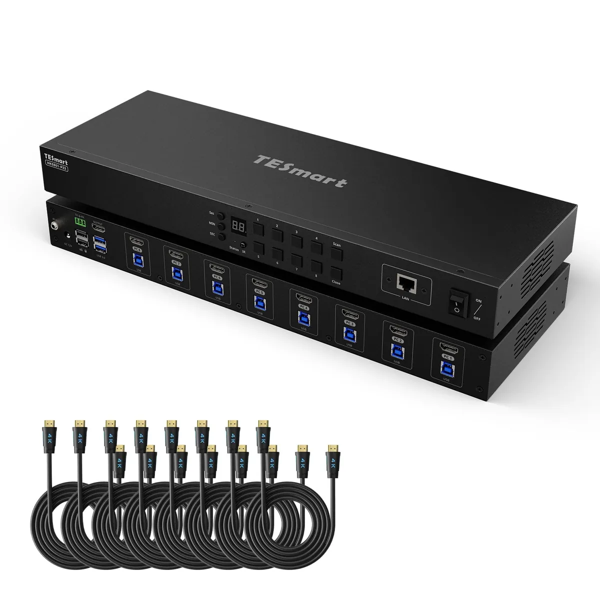 Verbesserter 8-Port HDMI KVM Switch mit USB 3.0 (5Gbps), 4K60Hz und RS232/LAN-Steuerung