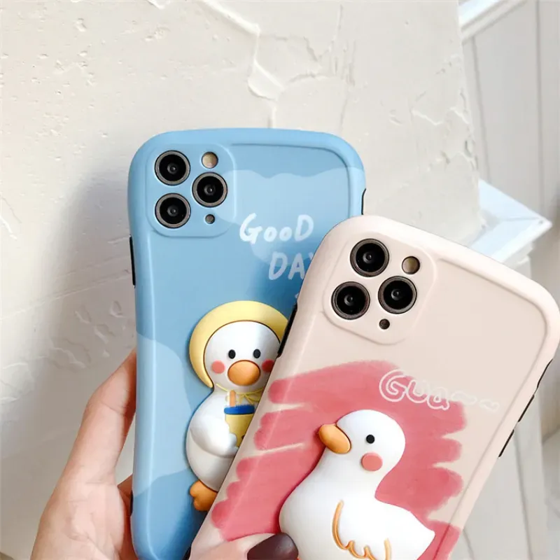 Kompatibel mit Apple, Dreidimensionale süße Ente Handyhülle für iPhone12pro 7P Cartoon Anti-Fall Hülle