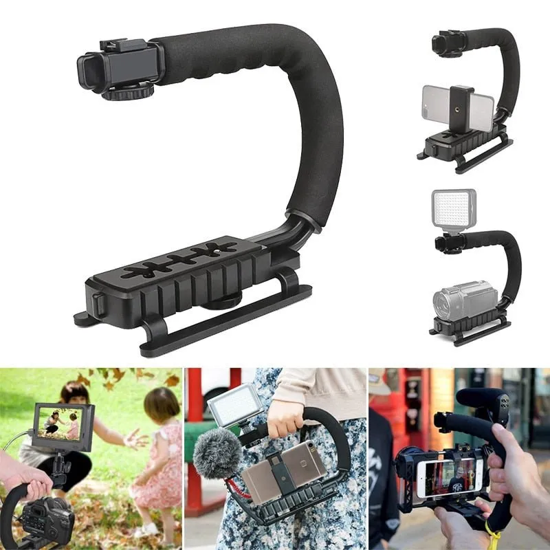 U C Shaped Holder Grip Video Handheld Stabilizer for DSLR Nikon Sony Camera and Light Portable SLR Steadicam for Gopro