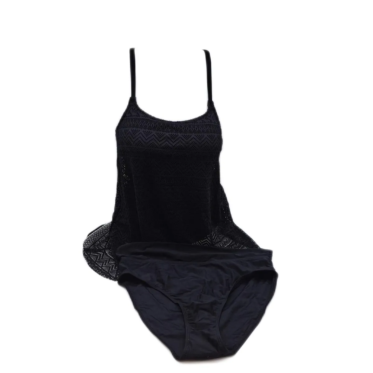 Blencot Damen Tankini Bademode Rundhalsausschnitt Rüsche Größe L Schwarz