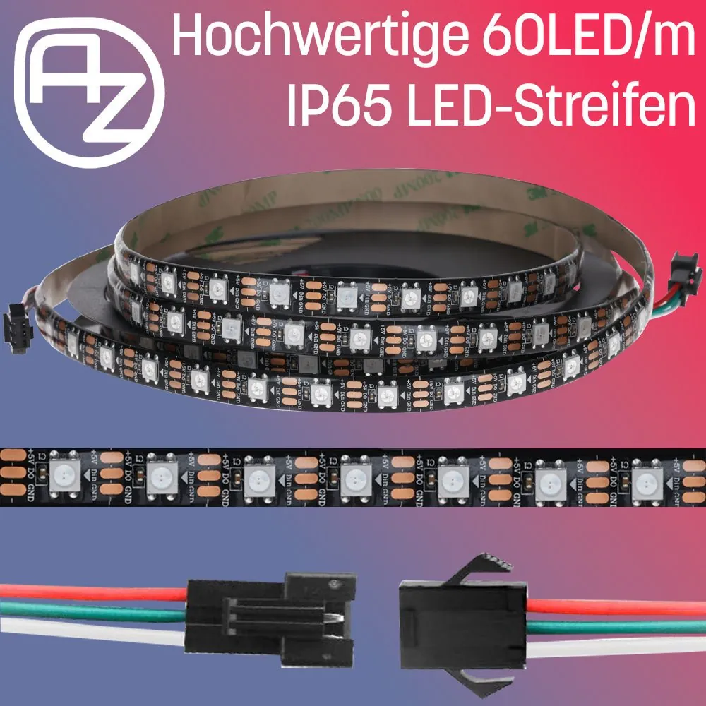 WS2812B 60 LEDs/m 60 Pixels/m LED Strip RGB adressierbarer LED Streifen mit 5050 SMD LEDs IP65 Schwarz Wasserdicht Staubdicht
